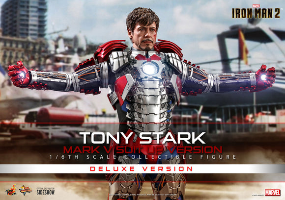 Hot Toys Marvel Comics Iron Man 2 Tony Stark (Mark V Suit Up Version) Deluxe 1/6 Scale 12