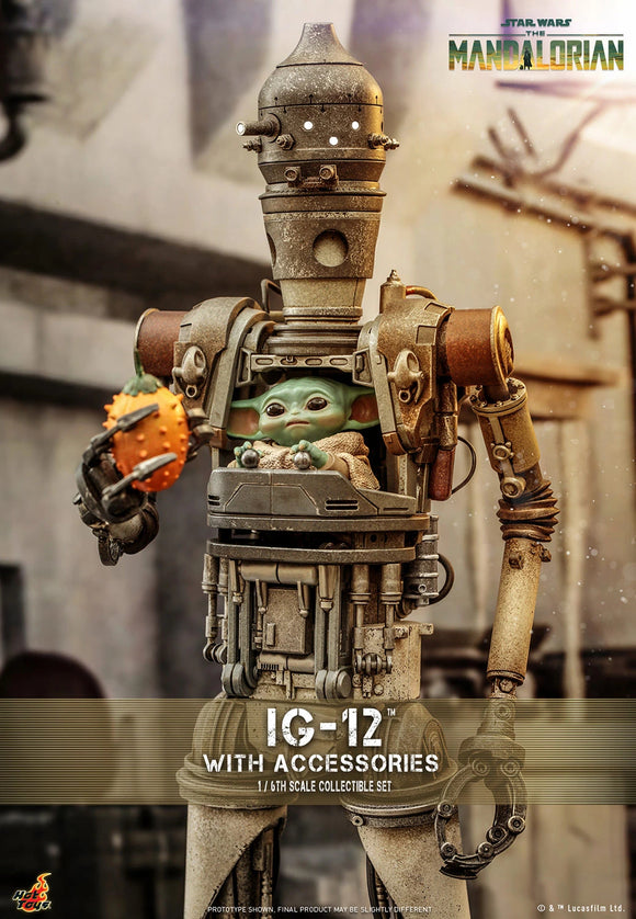 Hot Toys The Mandalorian IG-12 and Grogu with Accessories 1/6 Scale Collectible Figure Set
