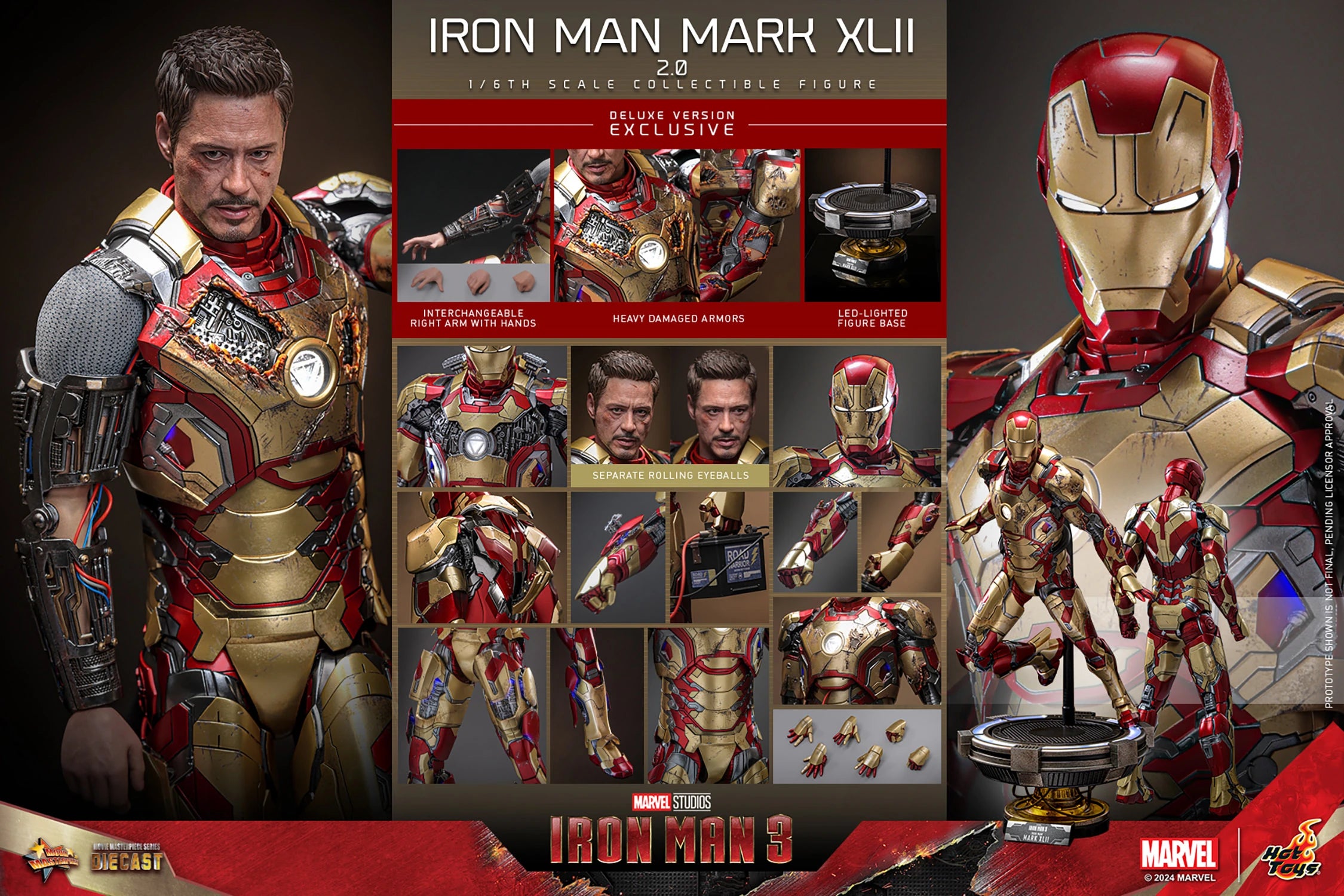 Hot Toys Marvel Comics Iron Man 3 Iron Man Mark XLII (2.0) Deluxe