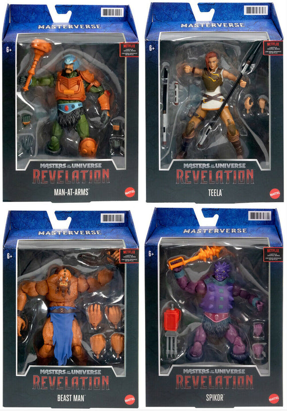 Mattel Masters of the Universe Revelation Masterverse Wave 2 Set of 4 Figures Man-At-Arms Classic, Teela, Beast Man & Spikor Classic