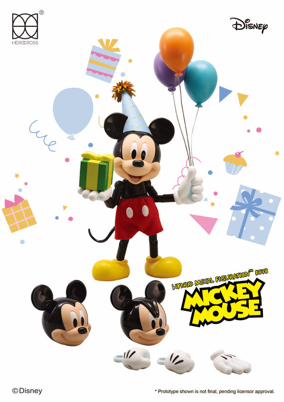 HEROCROSS Hybrid Metal Figuration 078 Disney Mickey Mouse (Birthday Edition) Diecast Action Figure