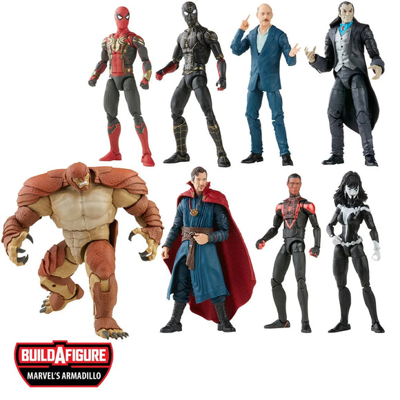 Hasbro Marvel Legends Spider-Man 3 6-Inch Action Figure Wave 13 Set of 7 Figures Spider-Man (Intergrated Suit), Spider-Man (Black and Gold), Miles Morales, Doctor Strange, J. Jonah Jameson, Morlun & Shriek (Marvel's Armadillo BAF)