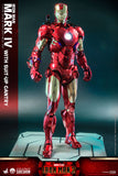 Hot Toys Marvel Comics Iron Man 2 Iron Man Mark IV with Suit-Up Gantry 1/4 Quarter Scale Collectibles Figure Set