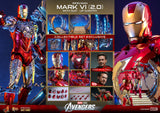 Hot Toys Marvel Comics The Avengers Iron Man Mark VI (2.0) with Suit-Up Gantry Diecast 1/6 Scale 12" Collectible Figure Set